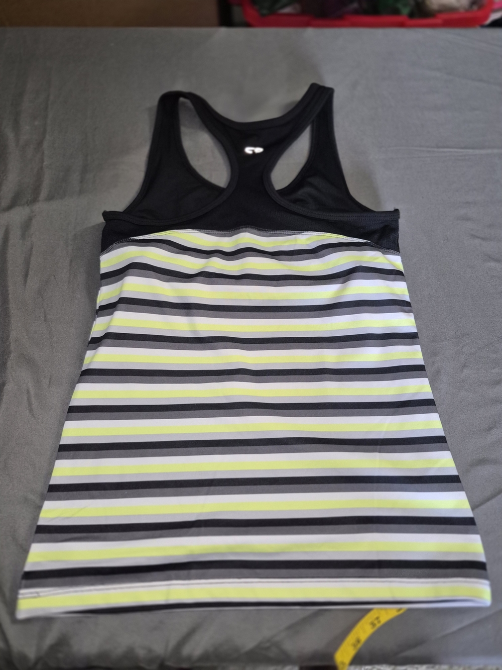 Striped Racerback Tank Top in Black and Neon Yellow